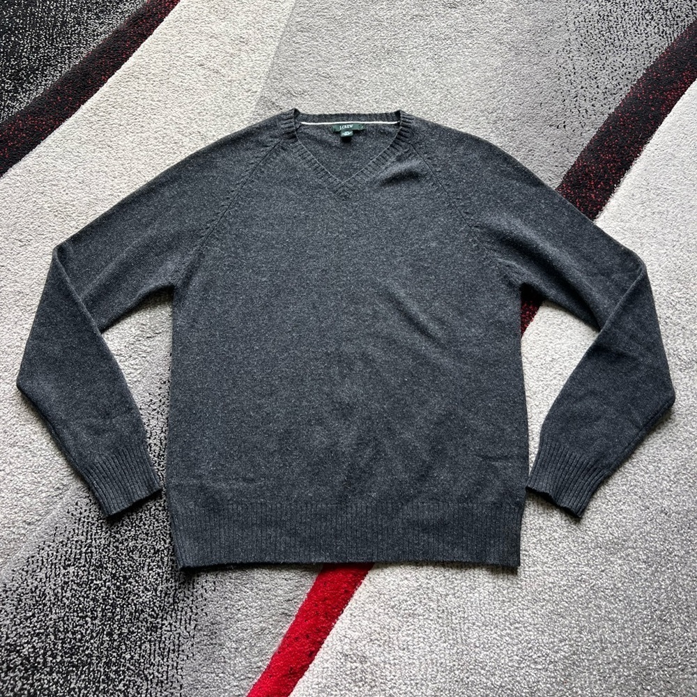 J. Crew Dark Gray Lambs Wool V Neck Sweater